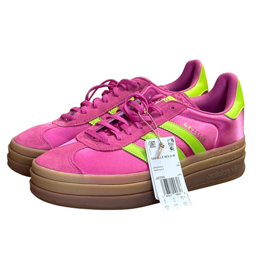 New Adidas Bold Sneaker Lucid Fuscia Solar Slime Gold Platform Women‎ 10.5